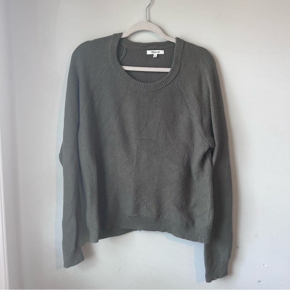 Madewell Olive Army Green Crew Neck Sweater Split Back Women’s Size XL